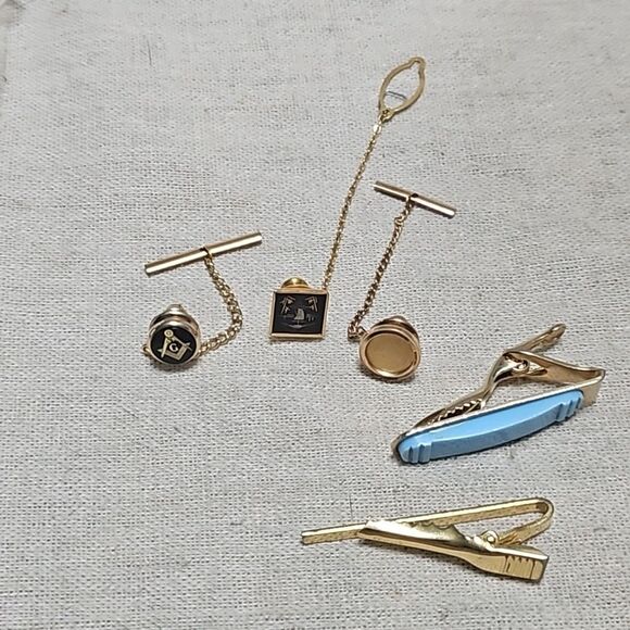 Vintage MCM Mens Tie Tack Bar Lot 5 Pins Signed Amita Swank Japan - Picture 13 of 13